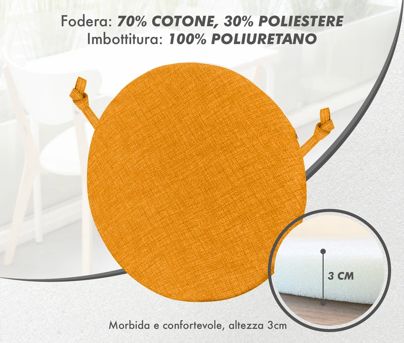 Cuscini Rotondi per Sedie Ø40 cm Imbottiti e Sfoderabili con Lacci Made in Italy Il Gruppone