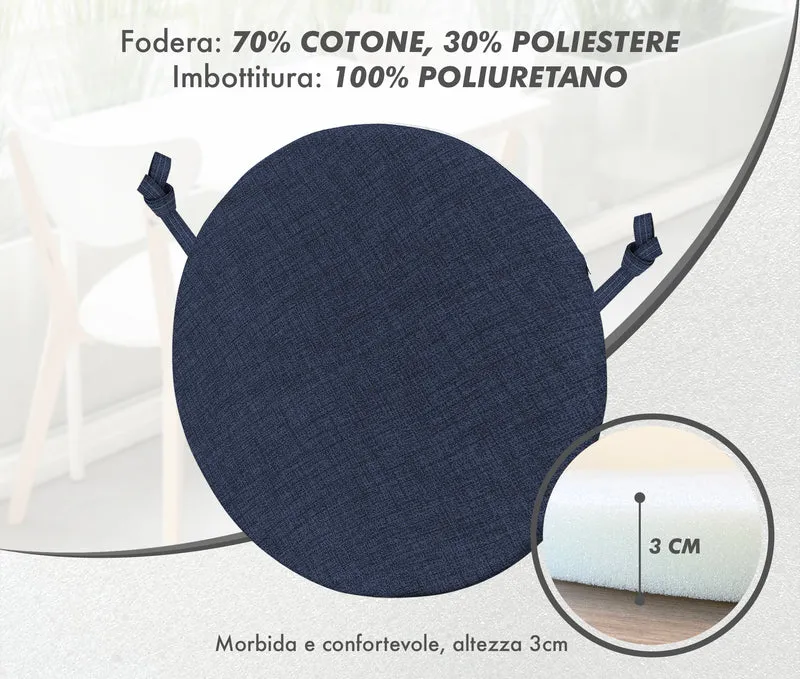 Cuscini Rotondi per Sedie Ø40 cm Imbottiti e Sfoderabili con Lacci Made in Italy Il Gruppone