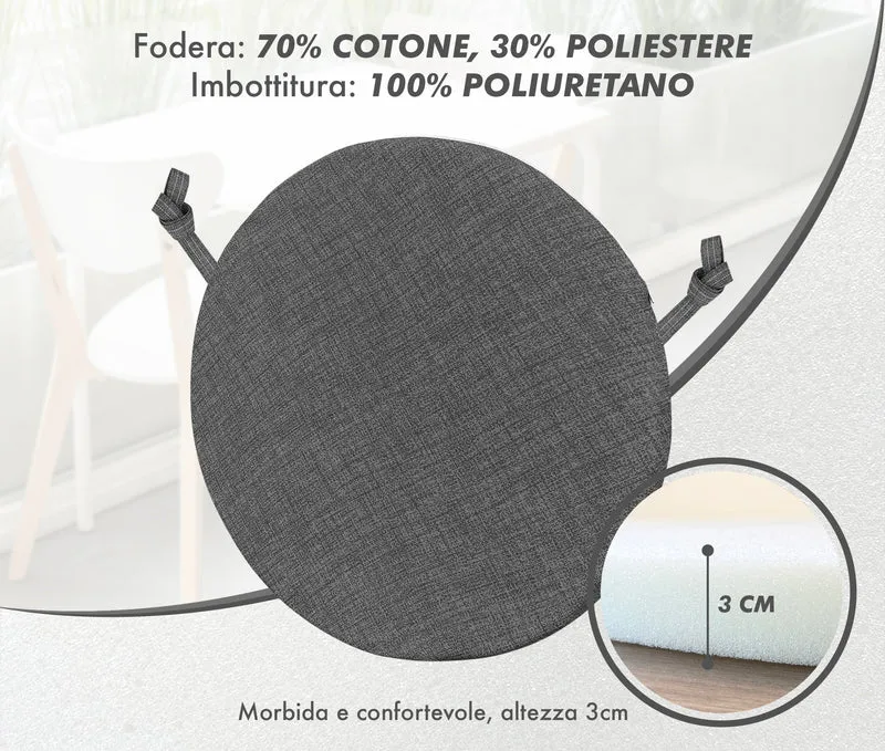 Cuscini Rotondi per Sedie Ø40 cm Imbottiti e Sfoderabili con Lacci Made in Italy Il Gruppone