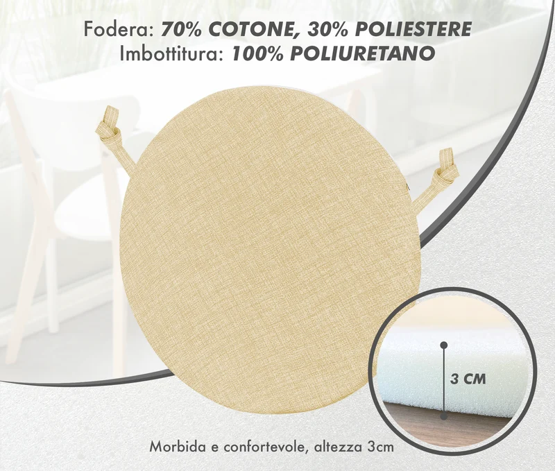 Cuscini Rotondi per Sedie Ø40 cm Imbottiti e Sfoderabili con Lacci Made in Italy Il Gruppone