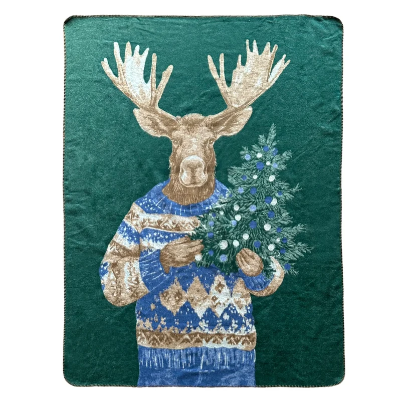 Plaid in Lana Cotta con Alce Natalizio - Moose