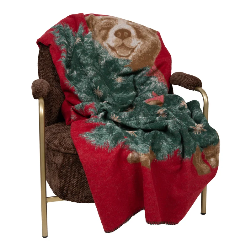 Plaid in Lana Cotta con Orso ed Albero Natalizio - Christmas Bear