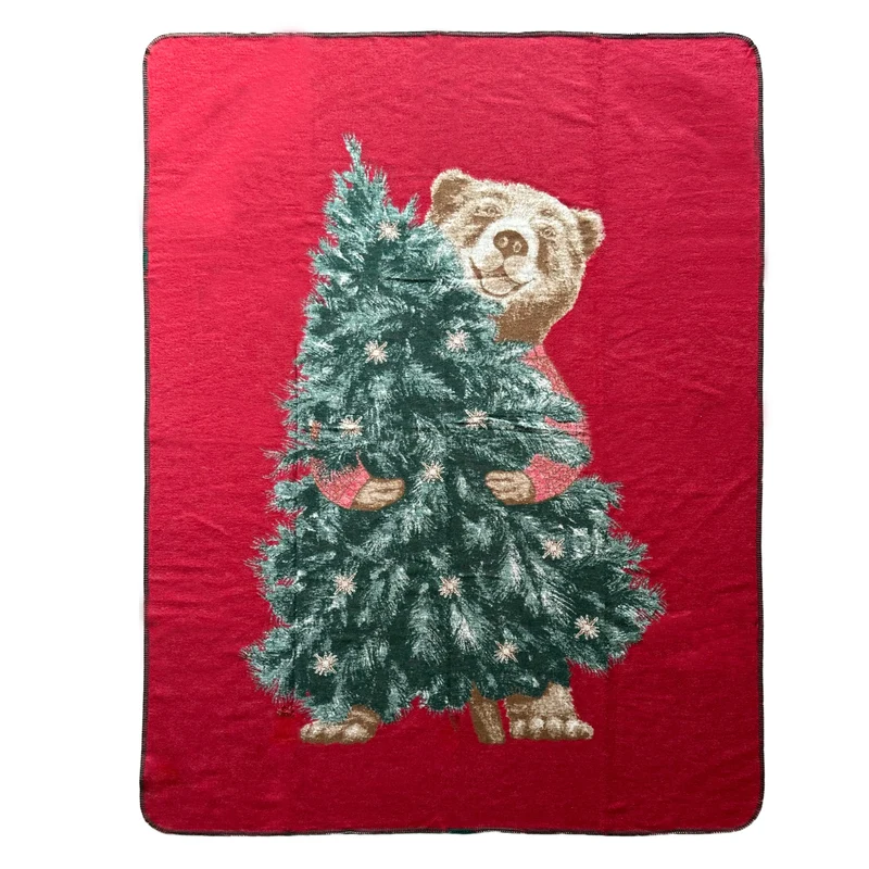 Plaid in Lana Cotta con Orso ed Albero Natalizio - Christmas Bear