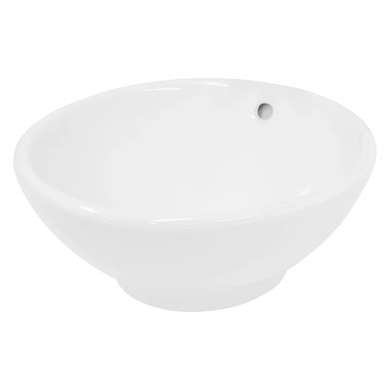 Waschbecken inkl. Ablaufgarnitur Slber mit Überlauf Ø 42x17 cm Weiß aus Keramik LuxeBath
