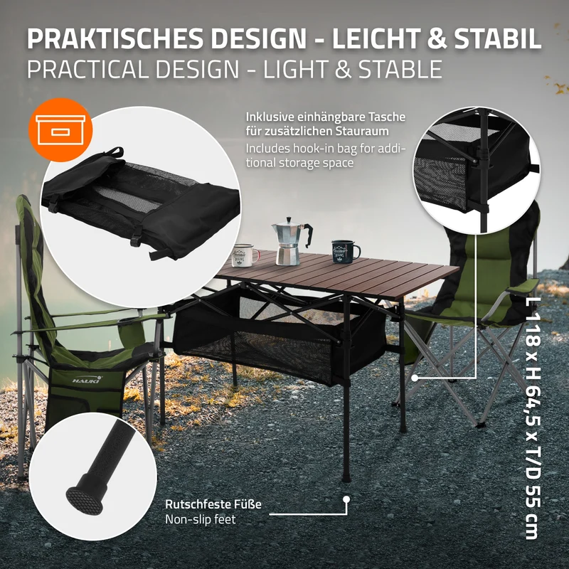 Camping Set 3-teilig mit Klapptisch Braun und 2 Campingstühlen Schwarz HAUKI