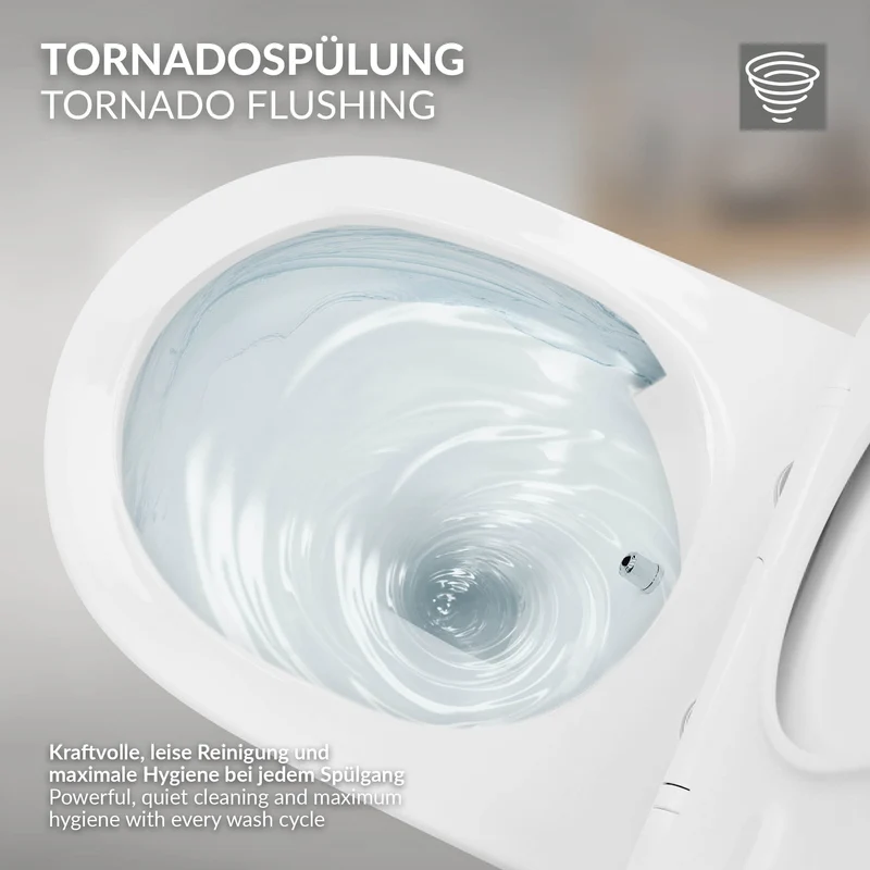 Wand-WC Hänge Toilette aus Keramik 54 cm lang Spülrandlos mit Bidet, Nanoversiegelung & Softclose Luxebath