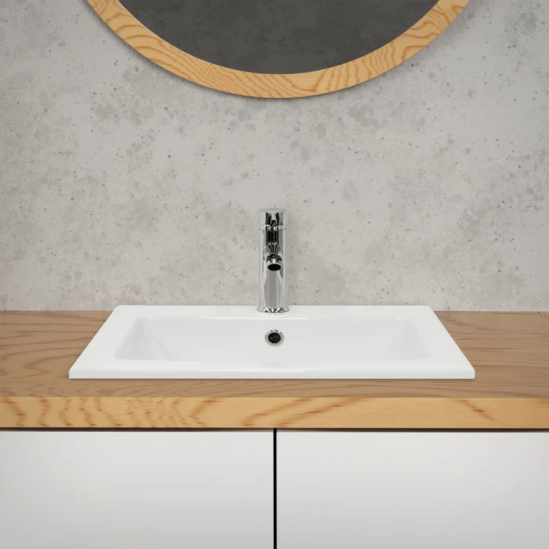 Waschbecken Eckig mit Überlauf 52,5x45x21 cm Weiß aus Keramik LuxeBath