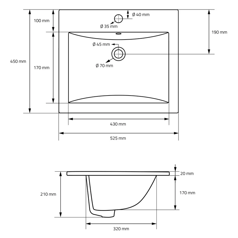 Waschbecken Eckig mit Überlauf 52,5x45x21 cm Weiß aus Keramik LuxeBath