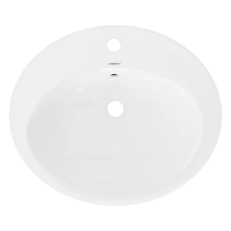 Waschbecken Oval mit Überlauf 57x48,5x19,5 cm Weiß aus Keramik LuxeBath