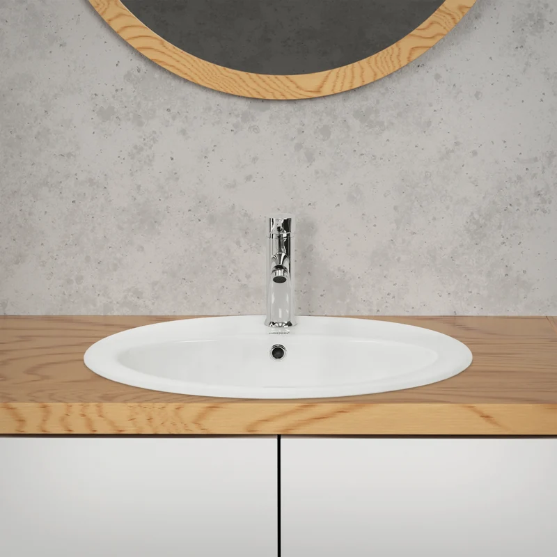 Waschbecken Oval mit Überlauf 57x48,5x19,5 cm Weiß aus Keramik LuxeBath