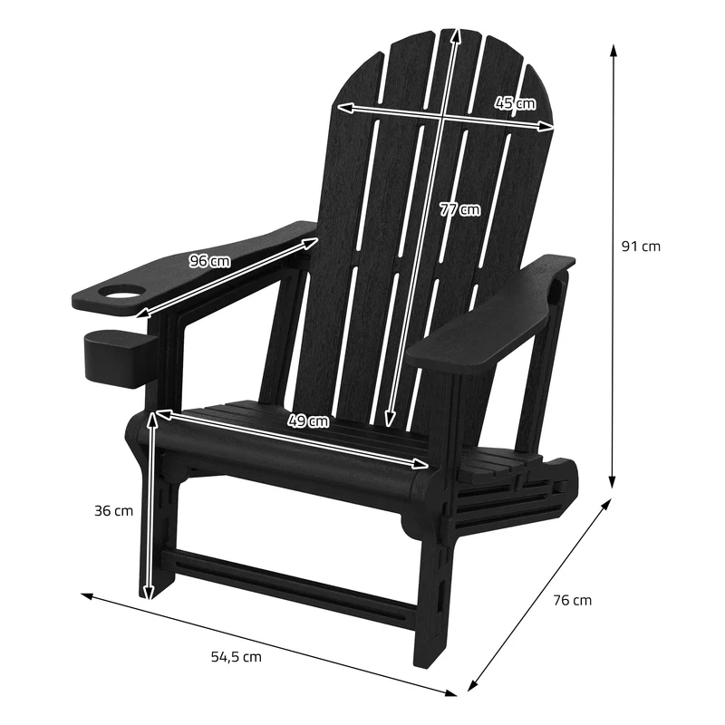 Gartenstuhl Adirondack Stuhl Sonnenstuhl wetterfest aus HDPE Kunststoff bis 180 kg Schwarz Gartensessel ML-Design