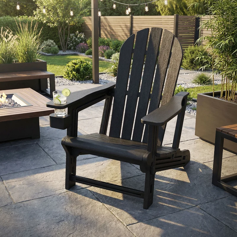 Gartenstuhl Adirondack Stuhl Sonnenstuhl wetterfest aus HDPE Kunststoff bis 180 kg Schwarz Gartensessel ML-Design