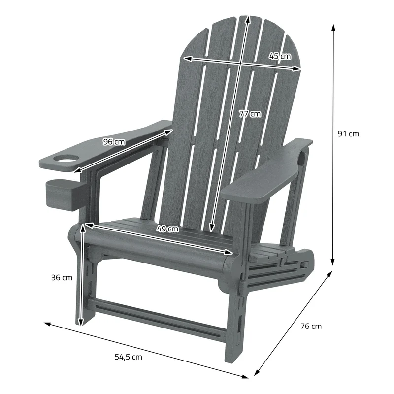 Gartenstuhl Adirondack Stuhl Sonnenstuhl wetterfest aus HDPE Kunststoff bis 180 kg Grau Gartensessel ML-Design
