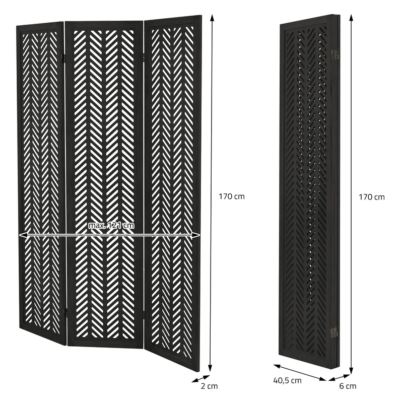 ML-Design | Paravent Kobe 3 teilig aus Holz 170x121 cm, Schwarz, Raumteiler faltbar, Trennwand für innen