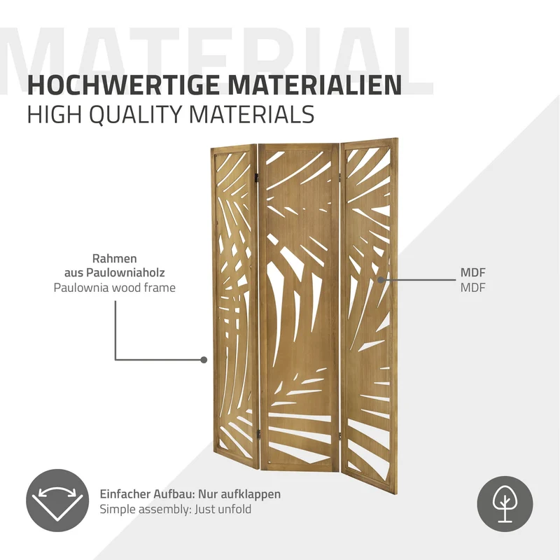 ML-Design | Paravent Sapporo 3 teilig aus Holz 170x121 cm, Braun, Raumteiler faltbar, Trennwand für innen