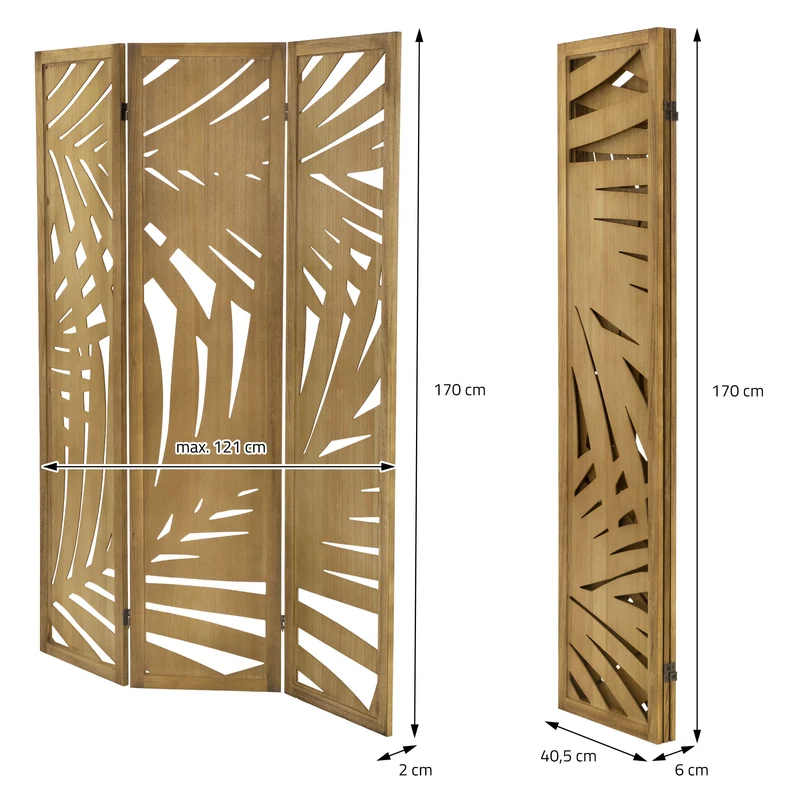 ML-Design | Paravent Sapporo 3 teilig aus Holz 170x121 cm, Braun, Raumteiler faltbar, Trennwand für innen