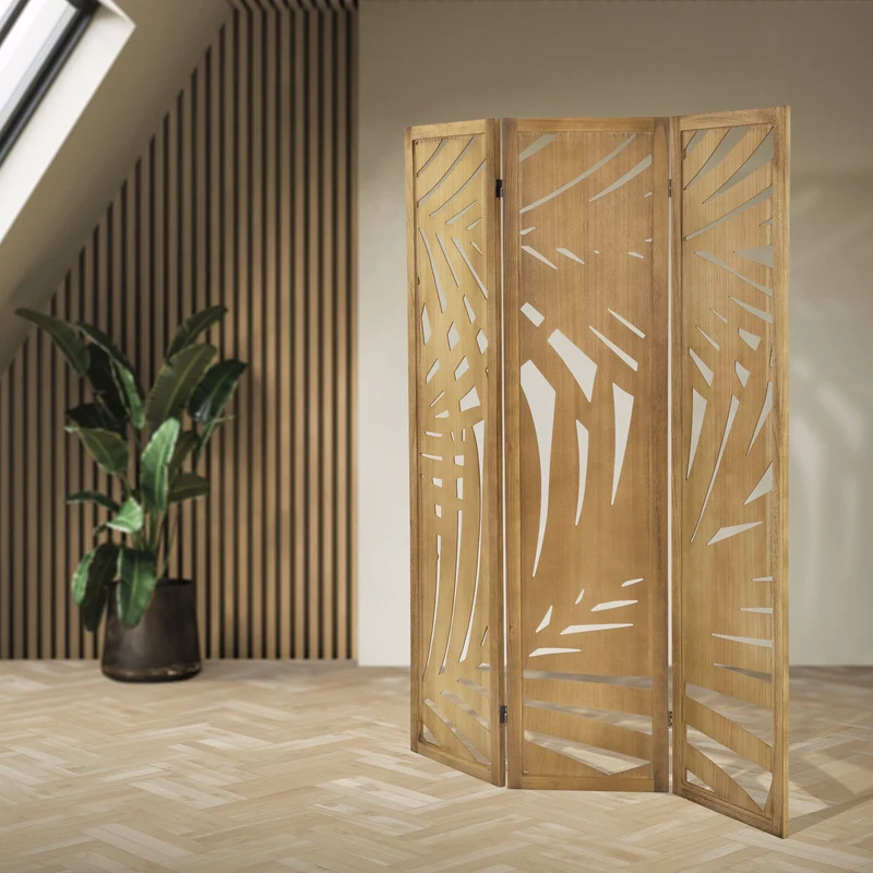 ML-Design | Paravent Sapporo 3 teilig aus Holz 170x121 cm, Braun, Raumteiler faltbar, Trennwand für innen