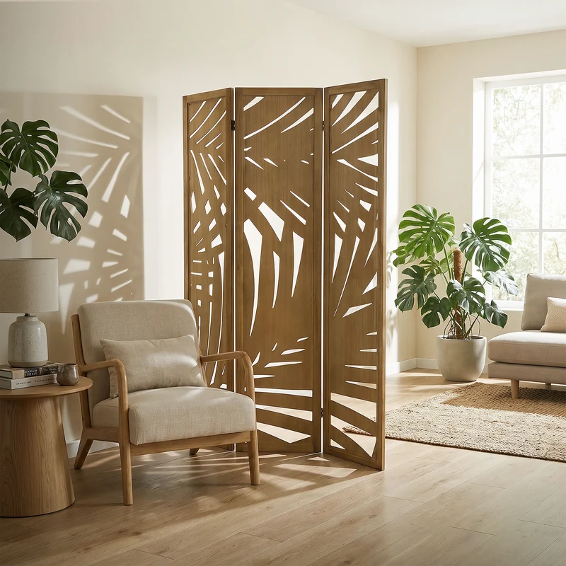 ML-Design | Paravent Sapporo 3 teilig aus Holz 170x121 cm, Braun, Raumteiler faltbar, Trennwand für innen