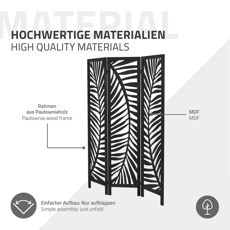 ML-Design | Paravent Fukuoka 3 teilig aus Holz 170x121 cm, Schwarz, Raumteiler faltbar, Trennwand für innen