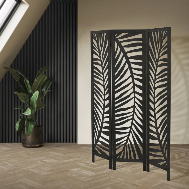 ML-Design | Paravent Fukuoka 3 teilig aus Holz 170x121 cm, Schwarz, Raumteiler faltbar, Trennwand für innen