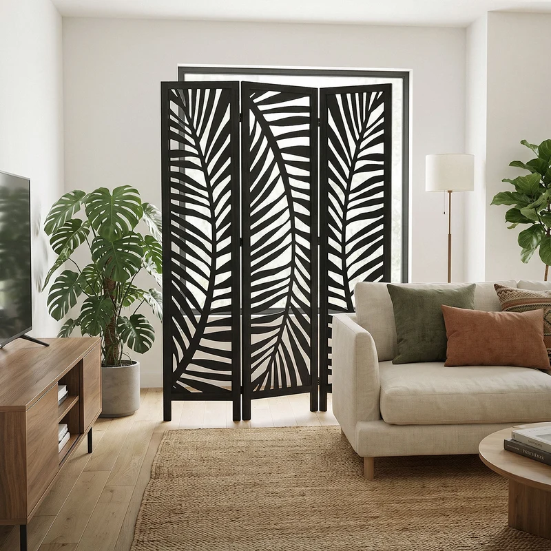ML-Design | Paravent Fukuoka 3 teilig aus Holz 170x121 cm, Schwarz, Raumteiler faltbar, Trennwand für innen