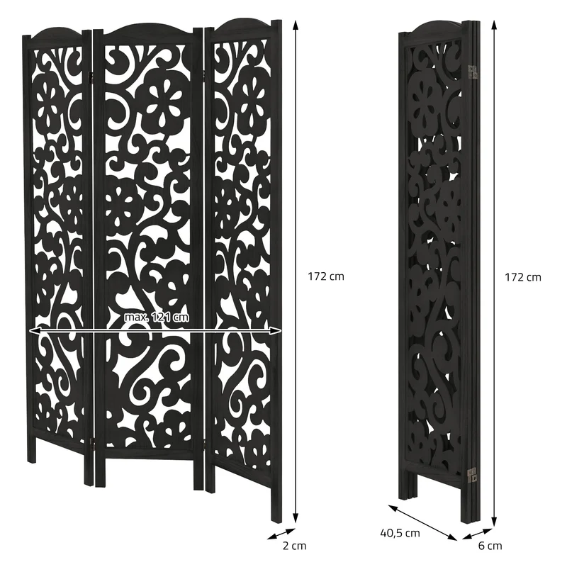 ML-Design | Paravent Yokohama 3 teilig aus Holz 172x121 cm, Schwarz, Raumteiler faltbar, Trennwand für innen