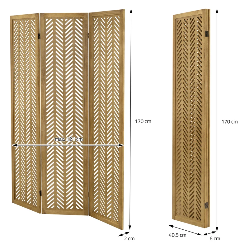 ML-Design | Paravent Kobe 3 teilig aus Holz 170x121 cm, Braun, Raumteiler faltbar, Trennwand für innen