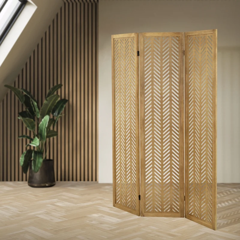 ML-Design | Paravent Kobe 3 teilig aus Holz 170x121 cm, Braun, Raumteiler faltbar, Trennwand für innen