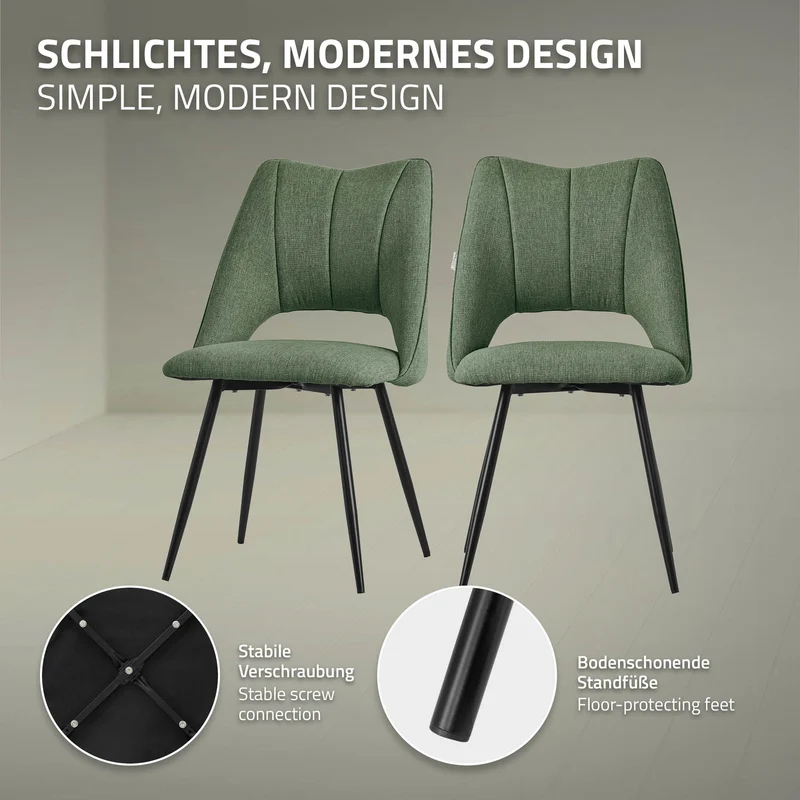 Esszimmerstuhl 2er Set Grün gepolstert inkl. Montagematerial Polsterstuhl Küchenstuhl ML-Design