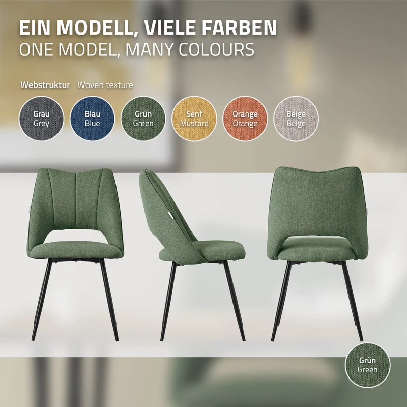 Esszimmerstuhl 2er Set Grün gepolstert inkl. Montagematerial Polsterstuhl Küchenstuhl ML-Design