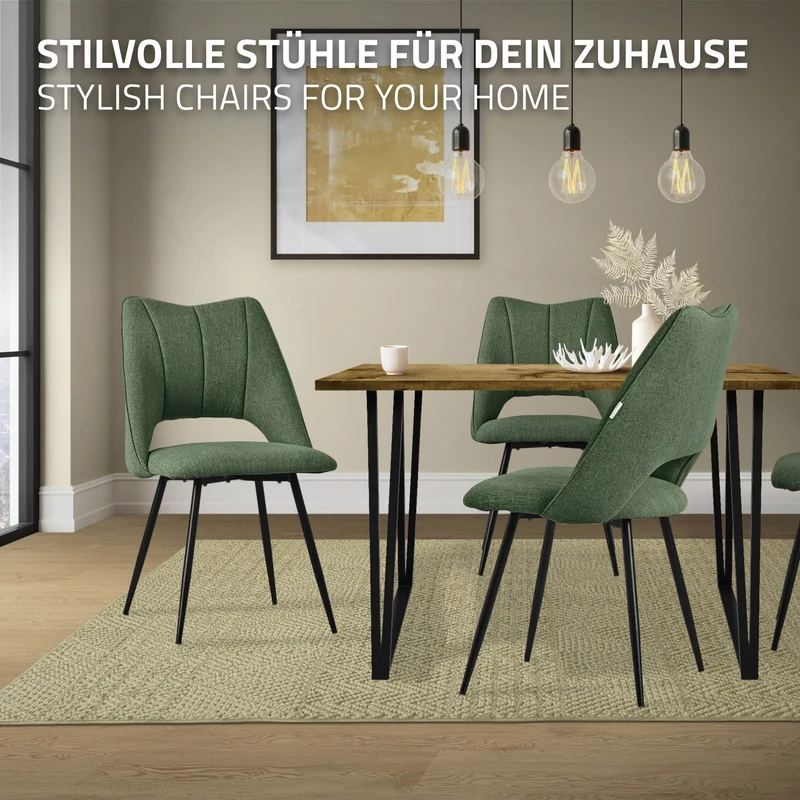 Esszimmerstuhl 6er Set Grün gepolstert inkl. Montagematerial Polsterstuhl Küchenstuhl ML-Design