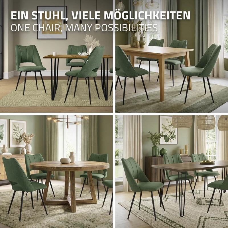 Esszimmerstuhl 4er Set Grün gepolstert inkl. Montagematerial Polsterstuhl Küchenstuhl ML-Design