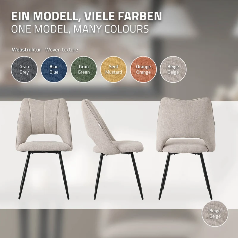 Esszimmerstuhl 4er Set Beige gepolstert inkl. Montagematerial Polsterstuhl Küchenstuhl ML-Design
