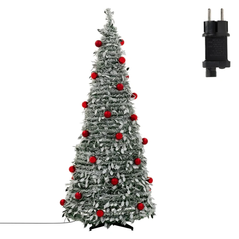 ECD Germany | Künstlicher Pop-Up-Weihnachtsbaum 180 cm, Tannenbaum mit Deko & Beleuctung, Dekobaum faltbar, Christbaum inkl. LED Lichterkette