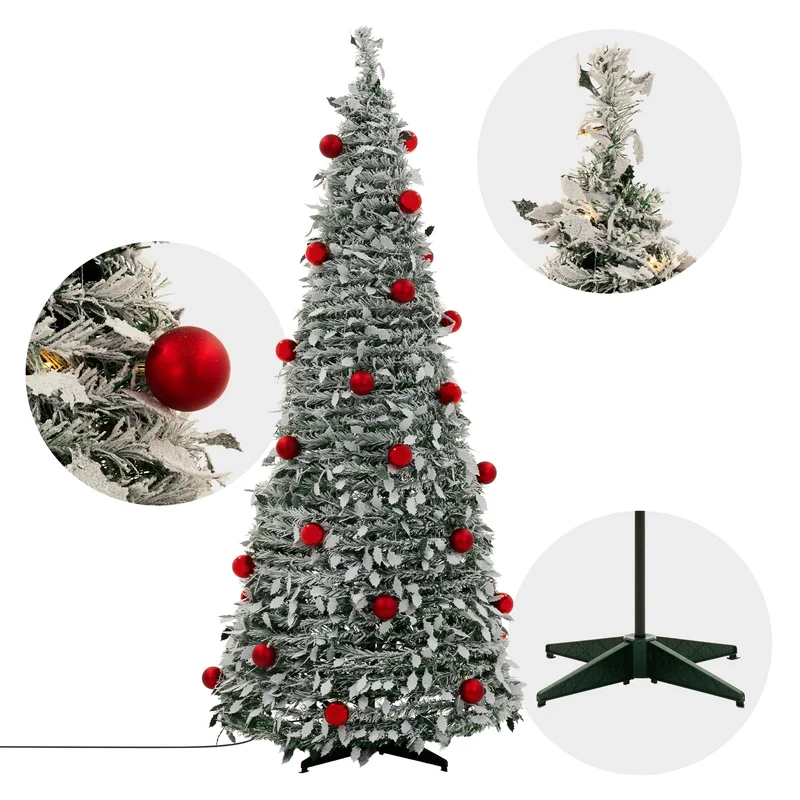 ECD Germany | Künstlicher Pop-Up-Weihnachtsbaum 180 cm, Tannenbaum mit Deko & Beleuctung, Dekobaum faltbar, Christbaum inkl. LED Lichterkette