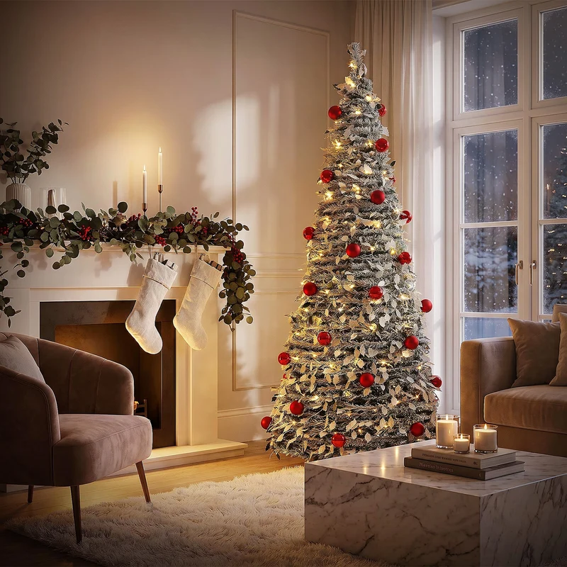 ECD Germany | Künstlicher Pop-Up-Weihnachtsbaum 180 cm, Tannenbaum mit Deko & Beleuctung, Dekobaum faltbar, Christbaum inkl. LED Lichterkette