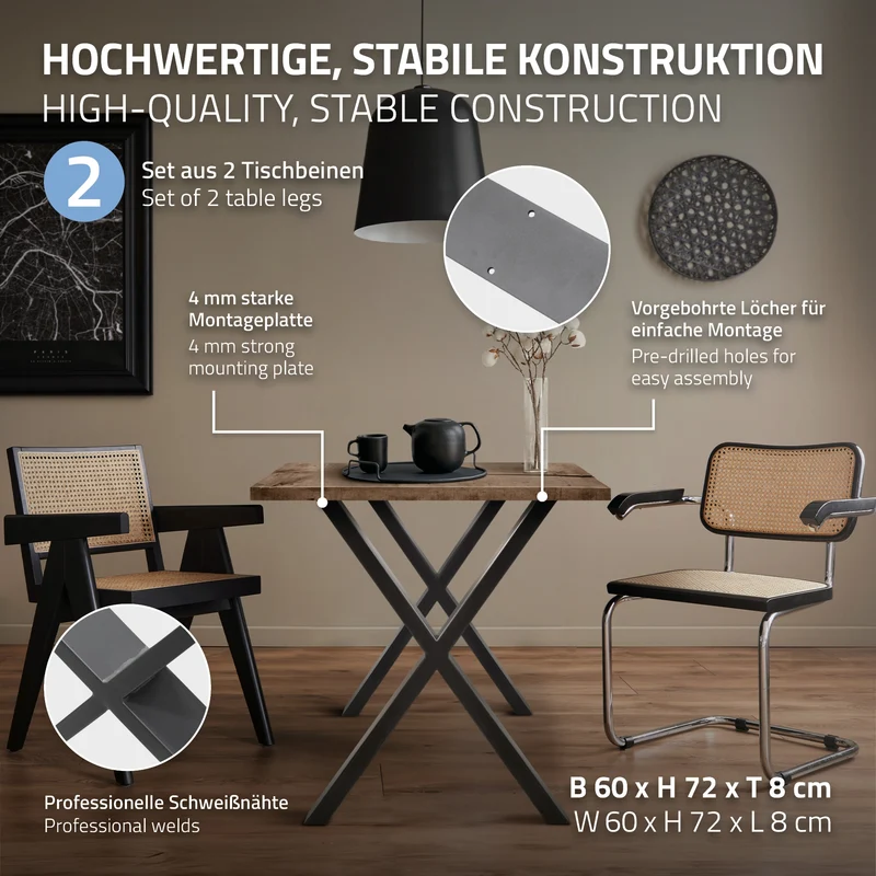 Tischbeine Tischgestell 2er Set X-Design aus Stahl ML-Design