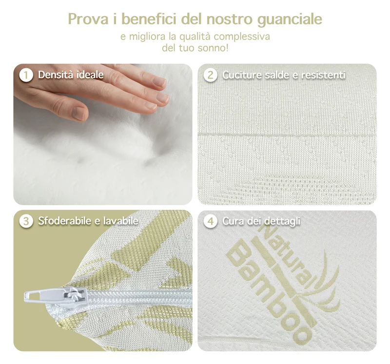 Cuscino Memory Foam Cervicale Ortopedico Doppia Onda Guanciale Memory Con Fodera Bambù Sfoderabile Lavabile Cuscino Letto Antiacaro Anallergico Supporto Per Il Collo Prodotto Italiano