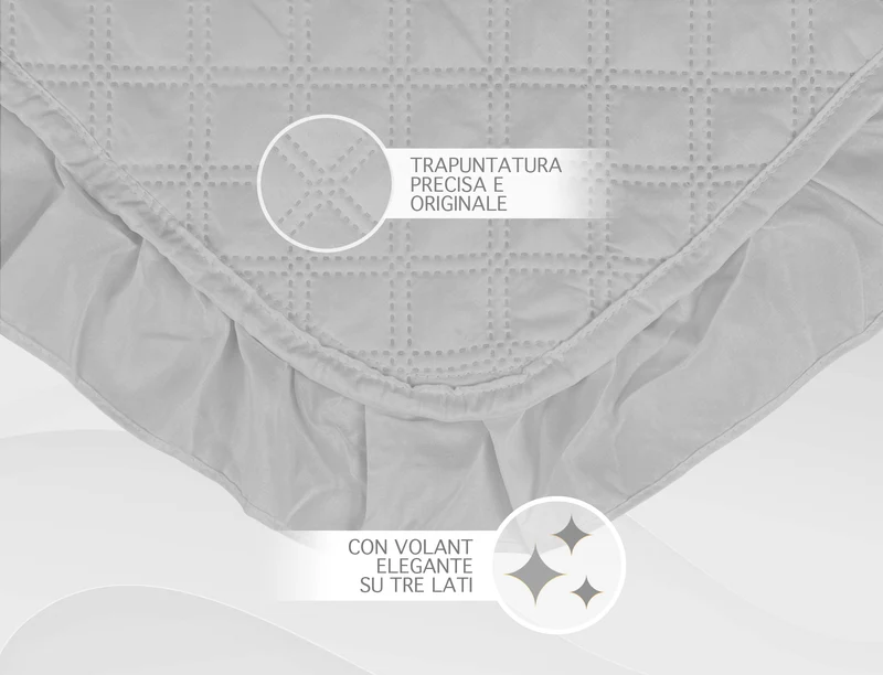 Copriletto Trapuntato Matrimoniale Tinta Unita con Frill e Balze Leggero Primavera/Estate Il Gruppone