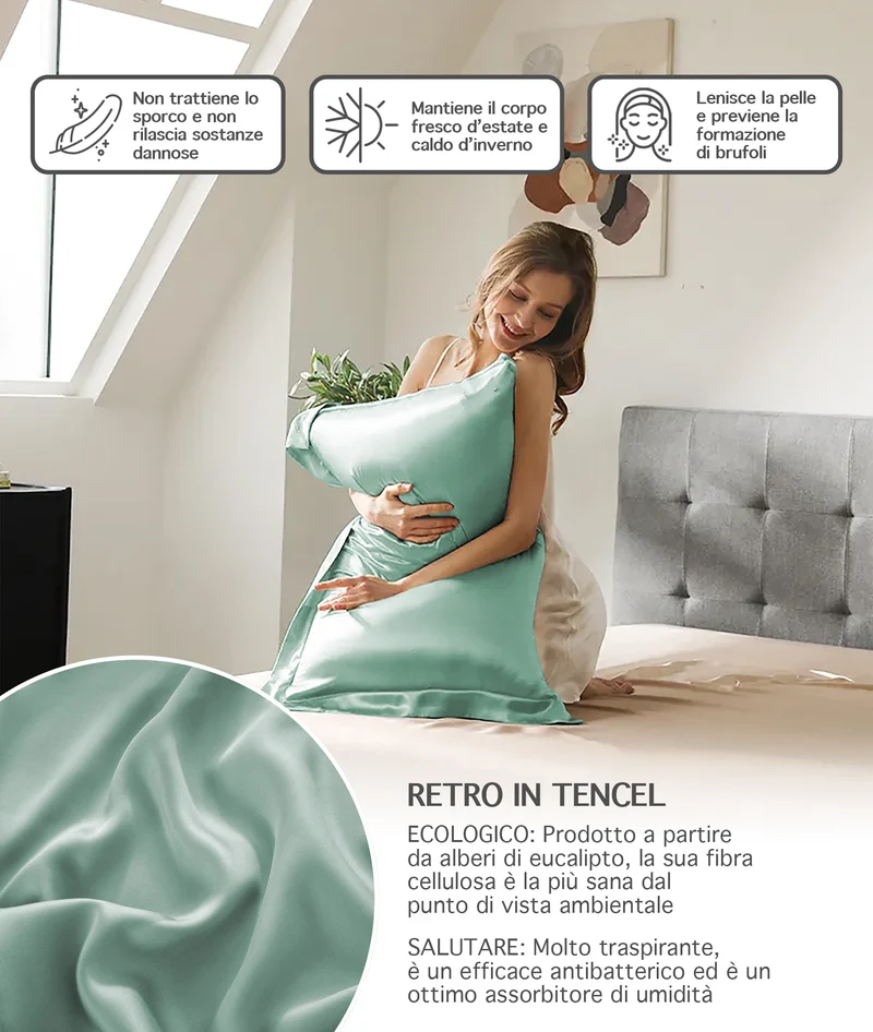Federa 100% Seta Di Gelso 50x80Cm Con Volant da 5 Cm Retro In Tencel Di Eucalipto Il Gruppone