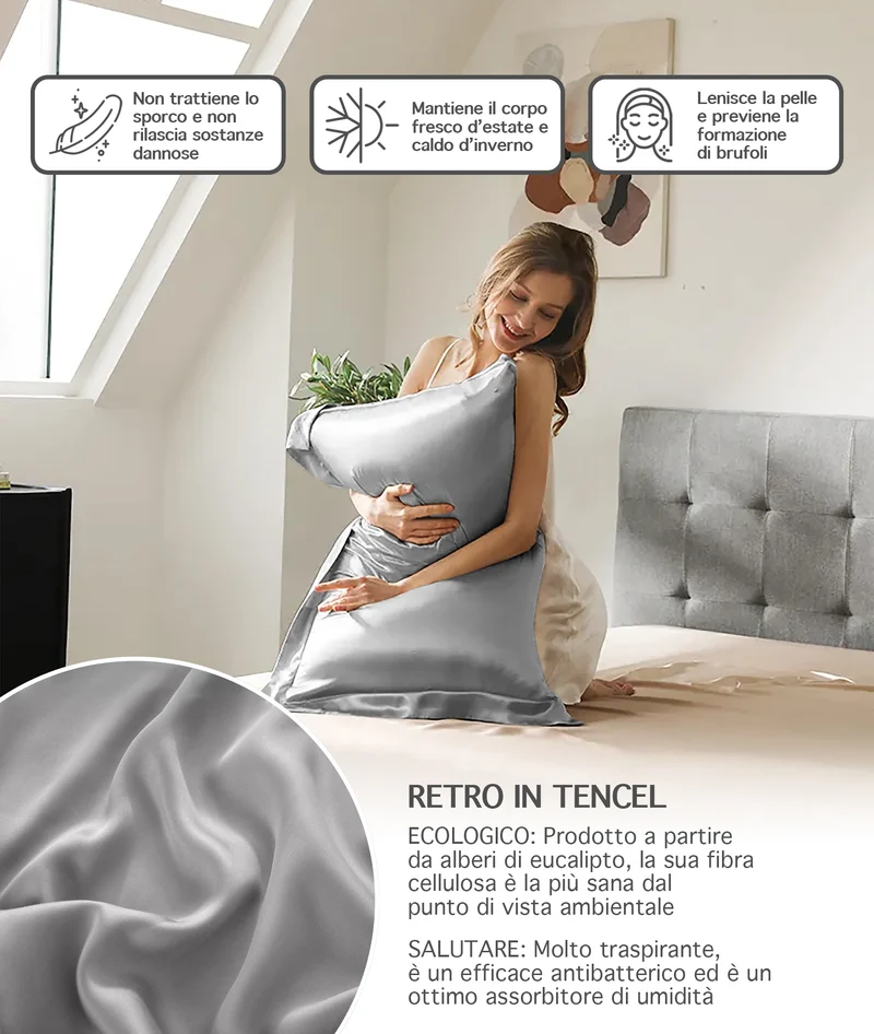 Federa 100% Seta Di Gelso 50x80Cm Con Volant da 5 Cm Retro In Tencel Di Eucalipto Il Gruppone