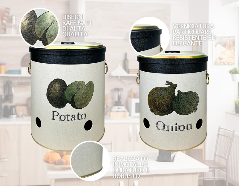 Set 2 Pezzi Contenitore Per Patate Cipolle Aglio Con Coperchio Il Gruppone