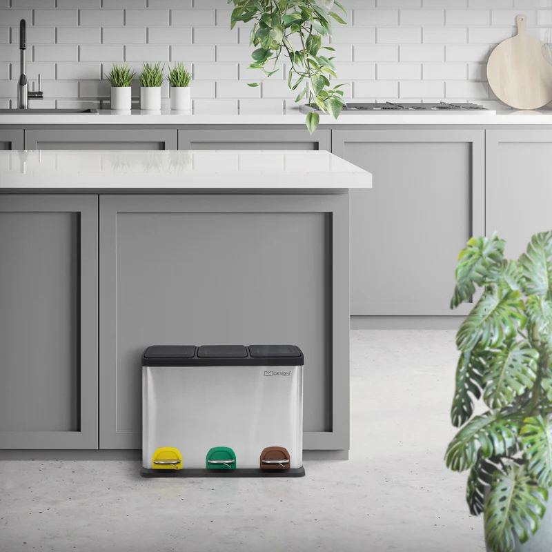 Mülleimer mit Trennsystem 3x Fächer aus Stahl ML-Design