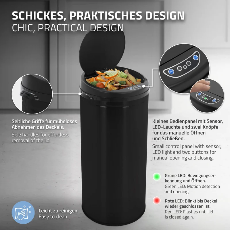 Mülleimer mit Sensor aus Edelstahl gebürstet ML-Design