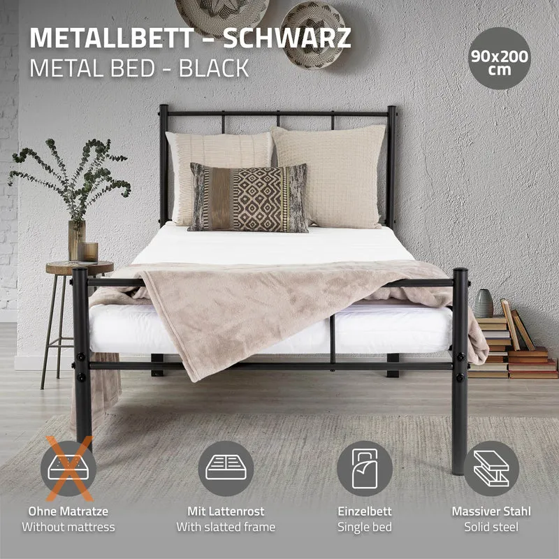 Bettgestell Einzelbett Metallbett mit Lattenrost & Kopfteil ML-Design