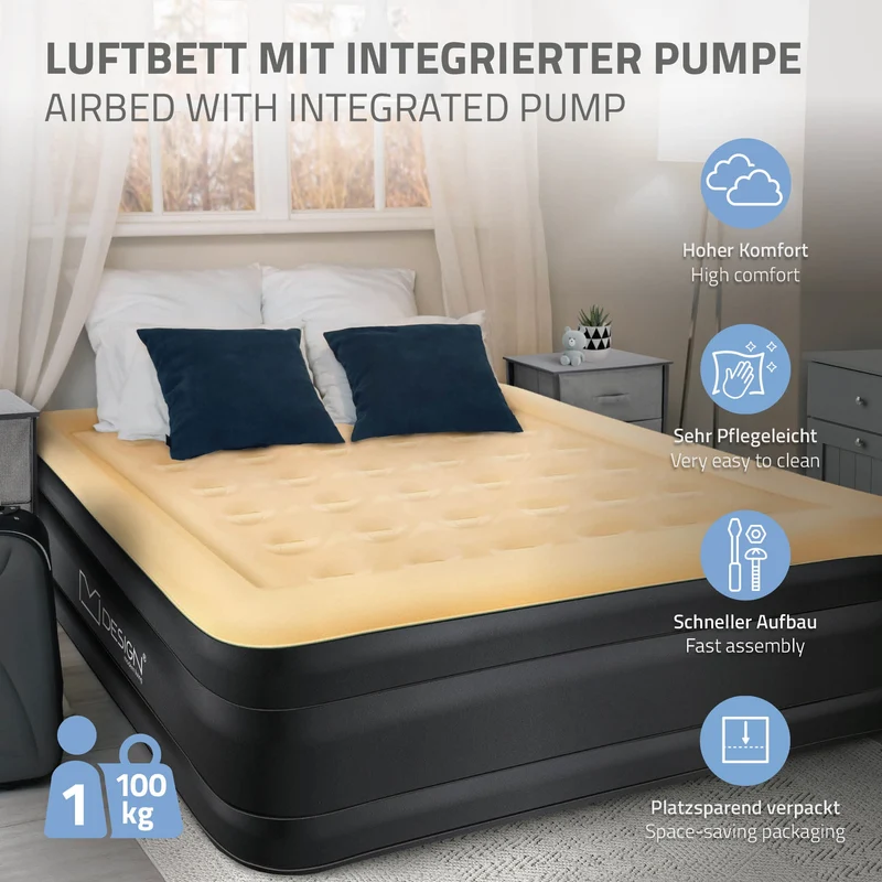 Luftbett Luftmatratze mit eingebauter Luftpumpe für eine Person ML-Design
