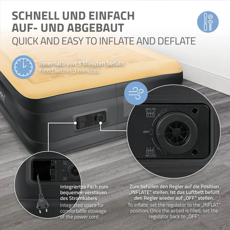 Luftbett Luftmatratze mit eingebauter Luftpumpe für eine Person ML-Design