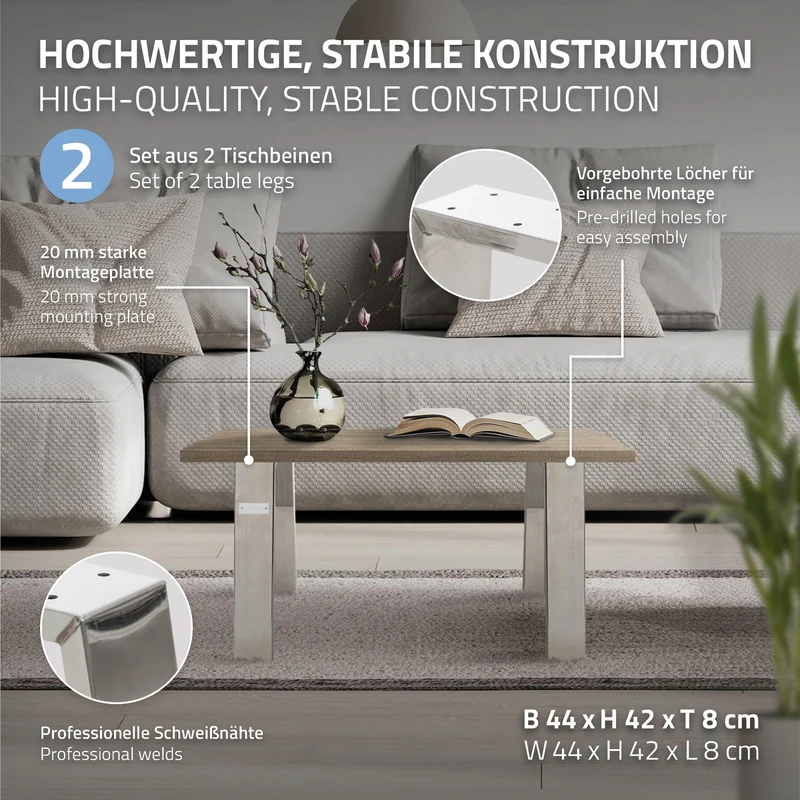Tischbeine Tischgestell 2er Set Trapez-Design aus Stahl ML-Design