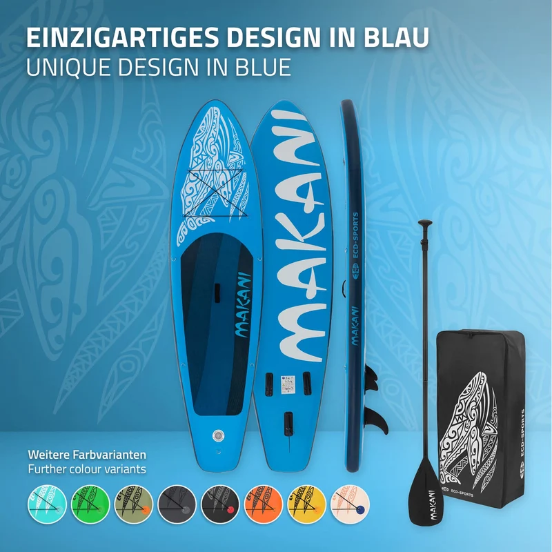 Stand Up Paddle aufblasbares SUP Board Makani 320x80x15 cm aus PVC inkl. Pumpe und Tragetasche