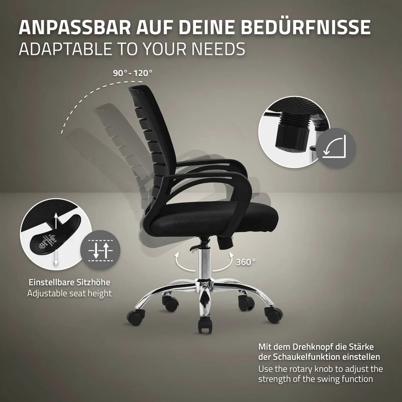 Schreibtischstuhl Classic Ergonomischer Bürostuhl mit Armlehnen Netzgewebe mit Rollen ML-Design